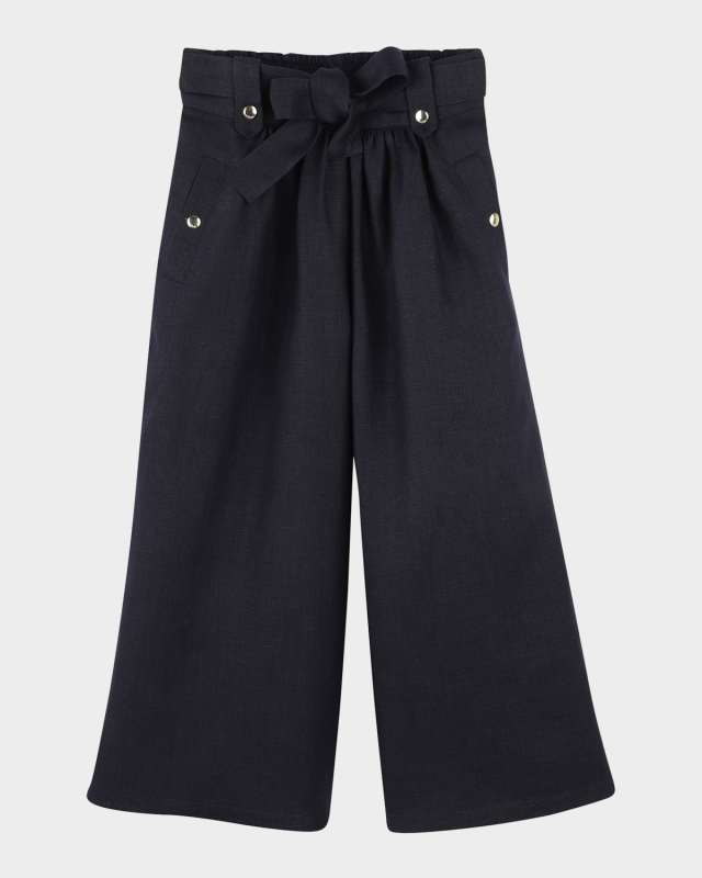 Girl's Studded Wide Leg Belted Trousers, Size 4-